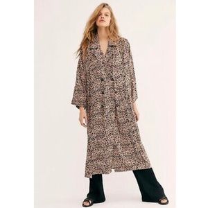 Free People Daria Leopard Shirtdress Trench Coat